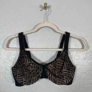 Olga Women 36C Black Beige Sheer Leaves Minimizer Bra Underwire Unlined